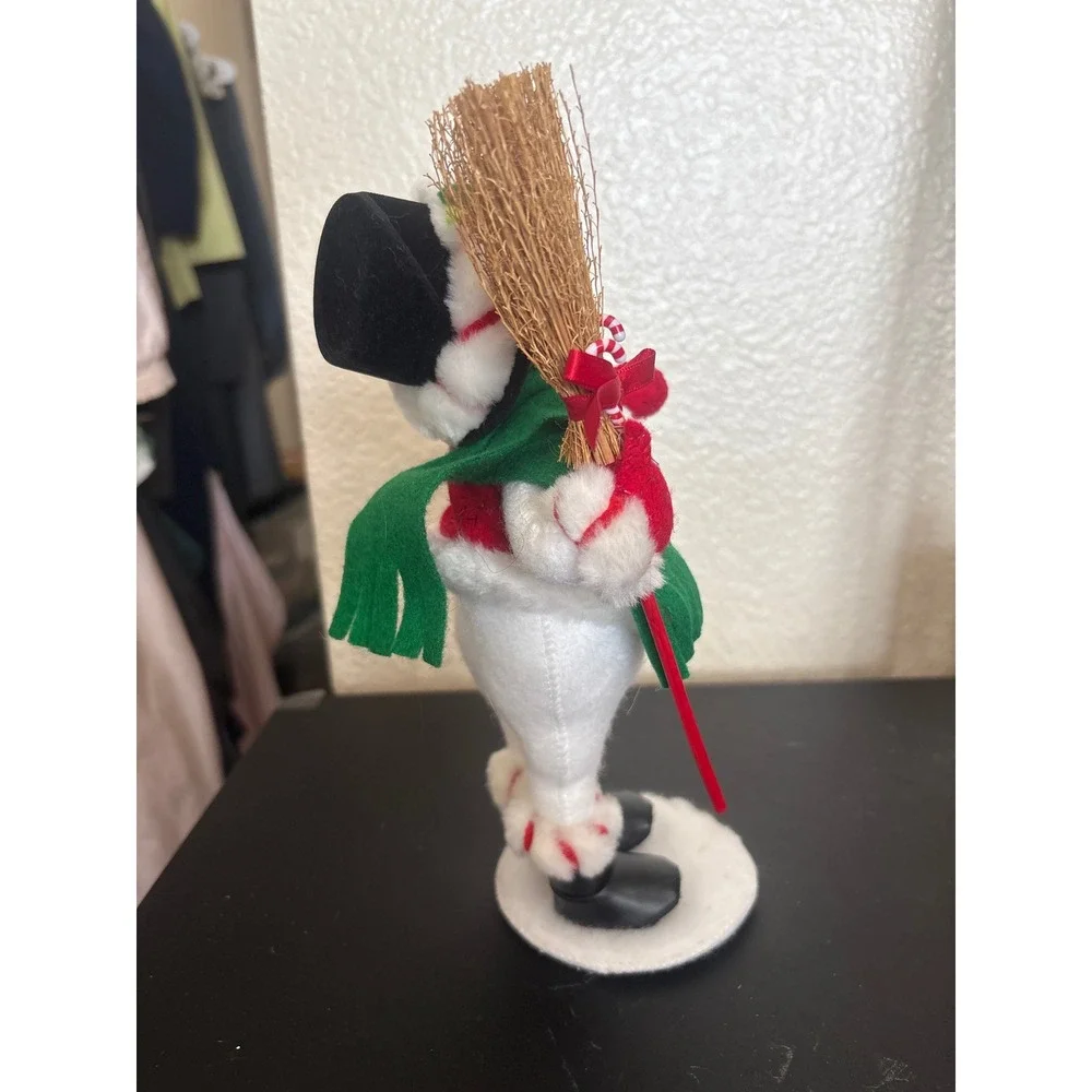 Annalee 2008 Snowman with Broom and Candy Canes Holiday Felt Doll 10 Inch Decor